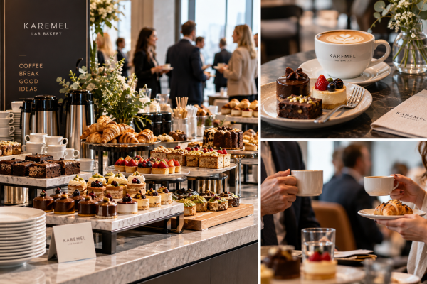 Coffee break menüsü ve Dünya Kahve Günü için kahve yanı tatlılar