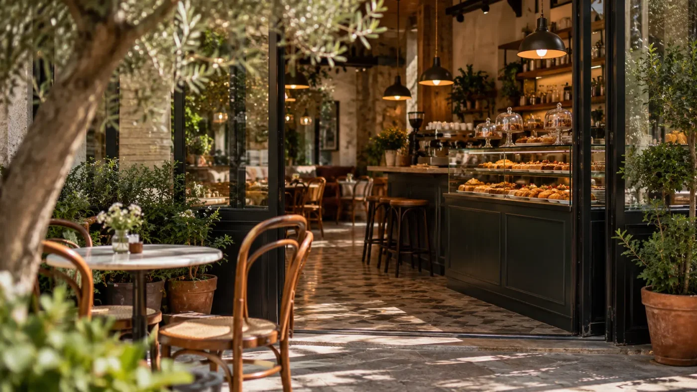 Kafe açmak için gerekli belgeler ve kafe açılış sürecini temsil eden kafe görseli