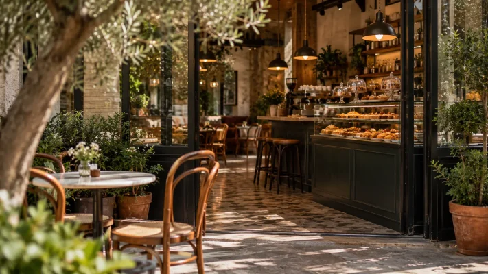 Kafe açmak için gerekli belgeler ve kafe açılış sürecini temsil eden kafe görseli